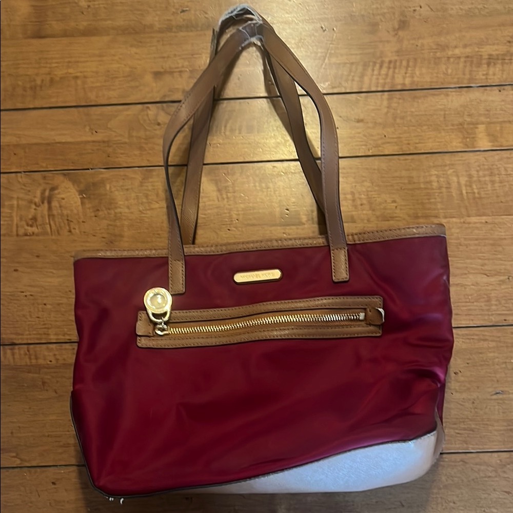 Michael Kors Wine and Tan Tote Bag